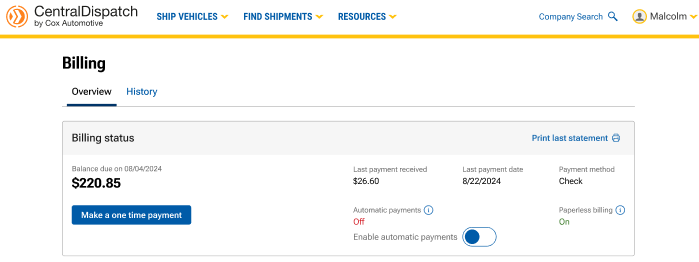 Self-Service Billing Overview for Carriers