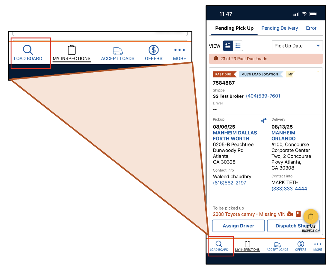 Search for Vehicles in the Carrier Mobile App