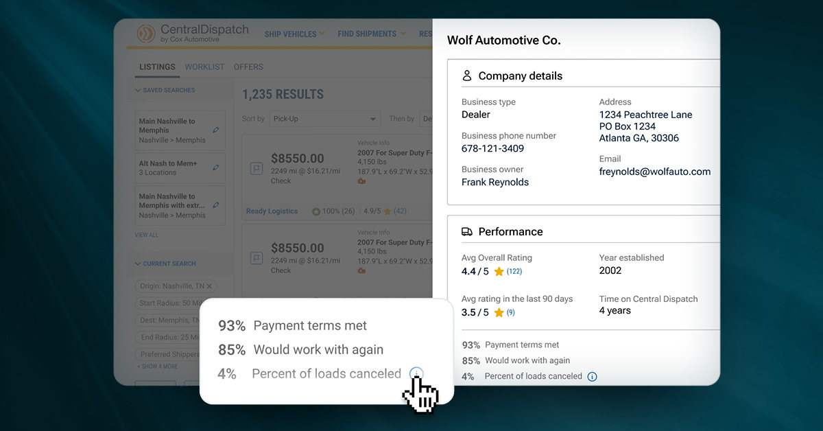 Viewing Shipper Scorecard from Listings Page 