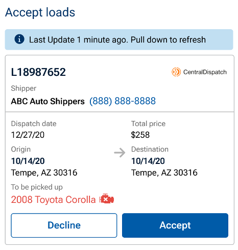 Accepting and Declining Dispatches on the Mobile App